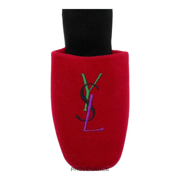 🔴 Yves Saint Laurent YSL Logo Slipper - Red Velour - Picture 5 of 6